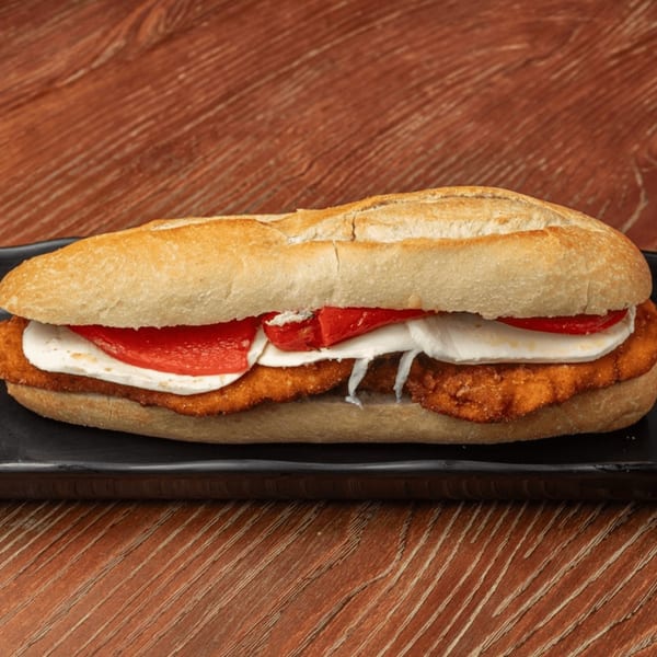 Nonna's Italian Deli & Market's chicken cutlet sandwich with fresh mozzarella and roasted red peppers.